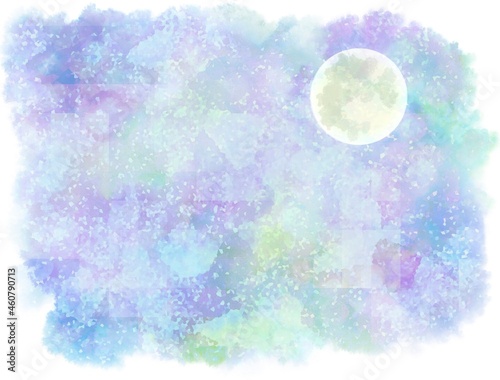 月夜　水彩　壁紙背景