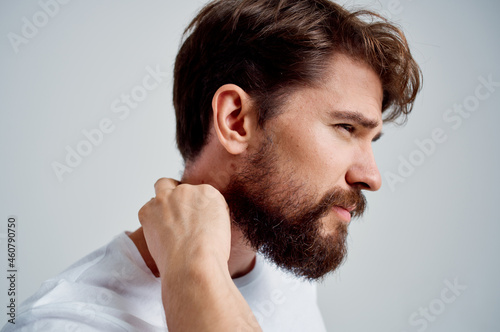 man pain in the neck health problems massage therapy isolated background