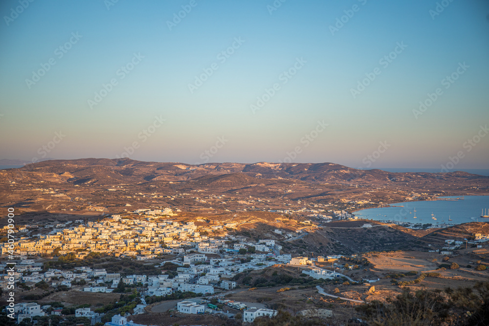 Landscape of an island in Greece, aerial photography of the landscape at sunset