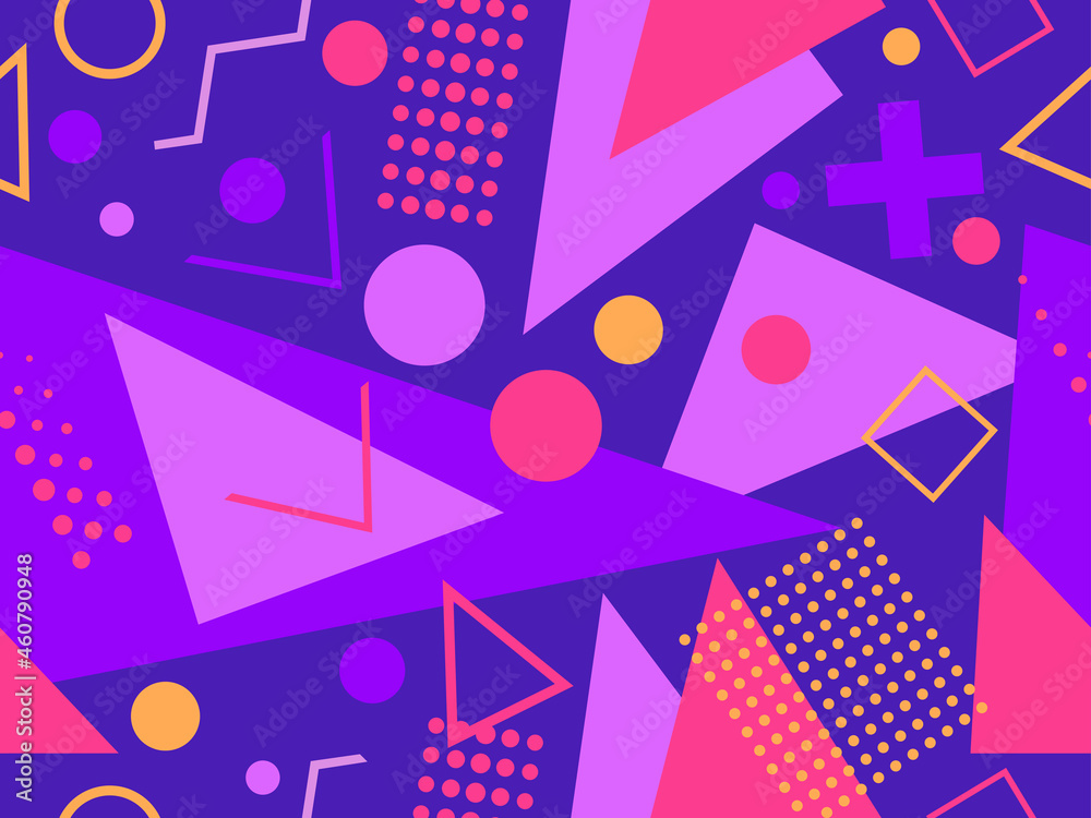 Memphis seamless pattern. Geometric elements memphis in the style of 80's. Trendy retro background for printing on paper, advertising materials and fabric. Vector illustration Memphis seamless pattern. Geometric elements memphis in the style of 80's. Trendy retro background for printing on paper, advertising materials and fabric. Vector illustration