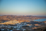 Landscape of an island in Greece, aerial photography of the landscape at sunset