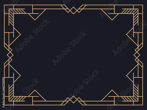 Art deco frame. Vintage linear border. Design a template for invitations, leaflets and greeting cards. Geometric golden frame. The style of the 1920s - 1930s. Vector illustration