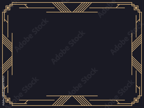 Art deco frame. Vintage linear border. Design a template for invitations, leaflets and greeting cards. Geometric golden frame. The style of the 1920s - 1930s. Vector illustration