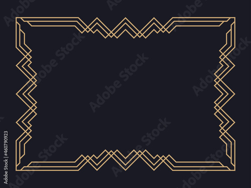 Art deco frame. Vintage linear border. Design a template for invitations, leaflets and greeting cards. Geometric golden frame. The style of the 1920s - 1930s. Vector illustration