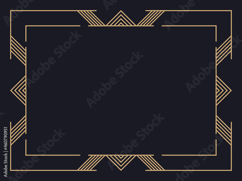 Art deco frame. Vintage linear border. Design a template for invitations, leaflets and greeting cards. Geometric golden frame. The style of the 1920s - 1930s. Vector illustration