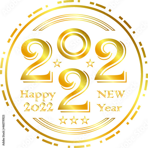 Gold 2022 Happy New Year round stamp vector illustration