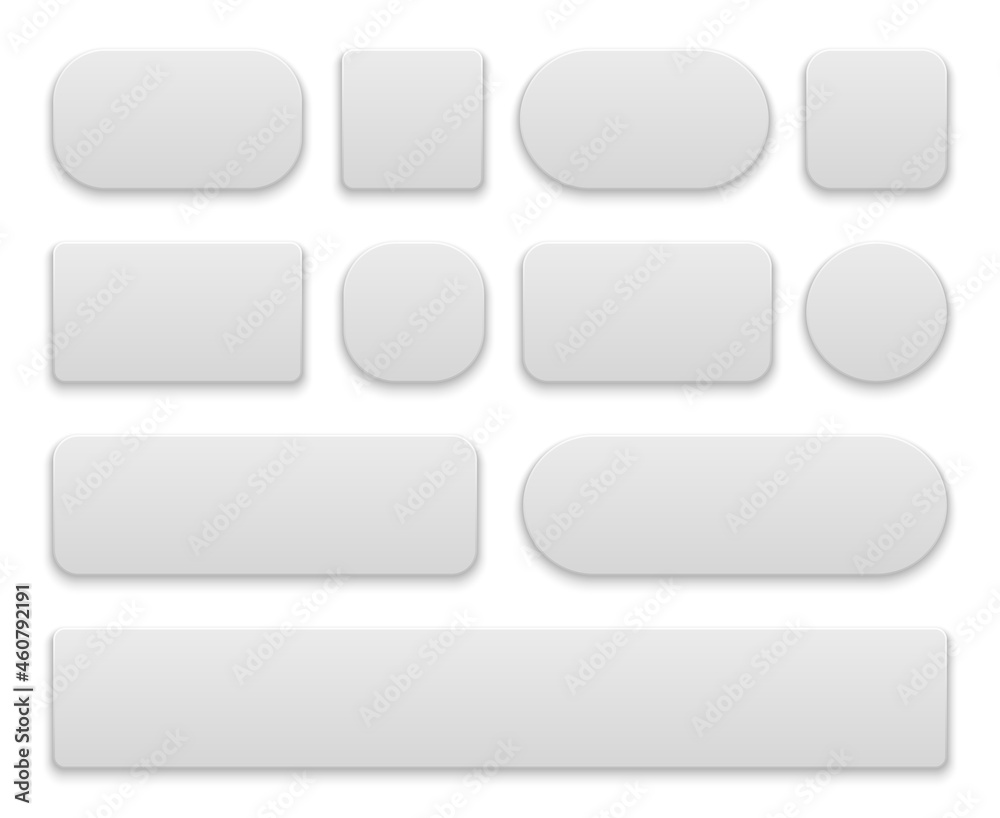 White buttons. Oval and round, rectangle and square icons app