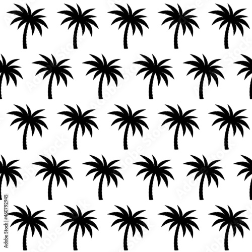 Palm trees black silhouette seamless pattern isolated on white background. Vector monochrome seamless background.