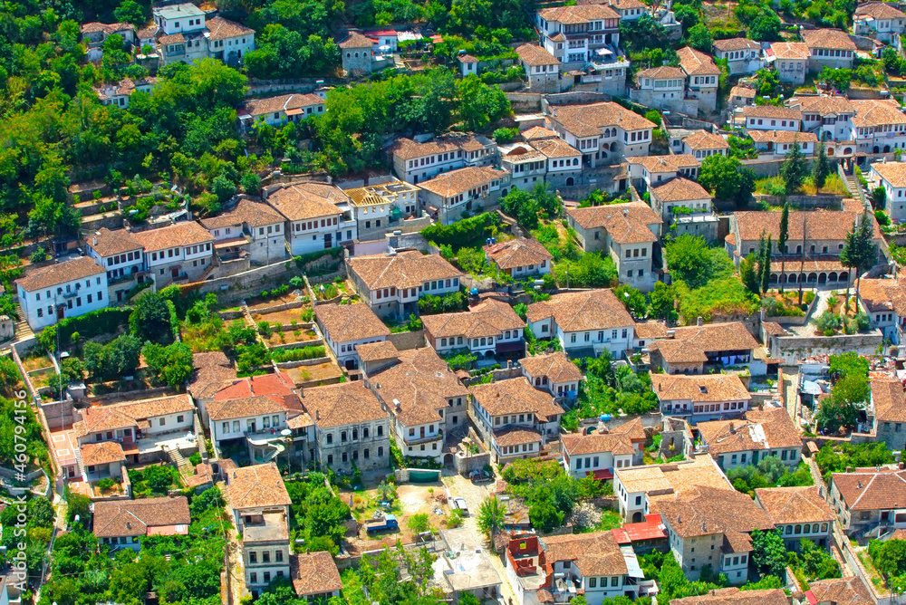 roofs of old houses from above as background