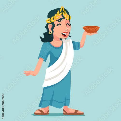 Greeting toast bowl drink woman roman female praise greek character icon water vine design vector illustration