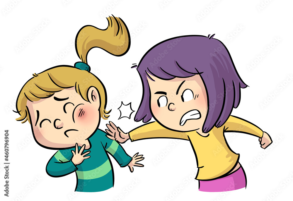 Illustration of little girls fighting ilustración de Stock Adobe Stock