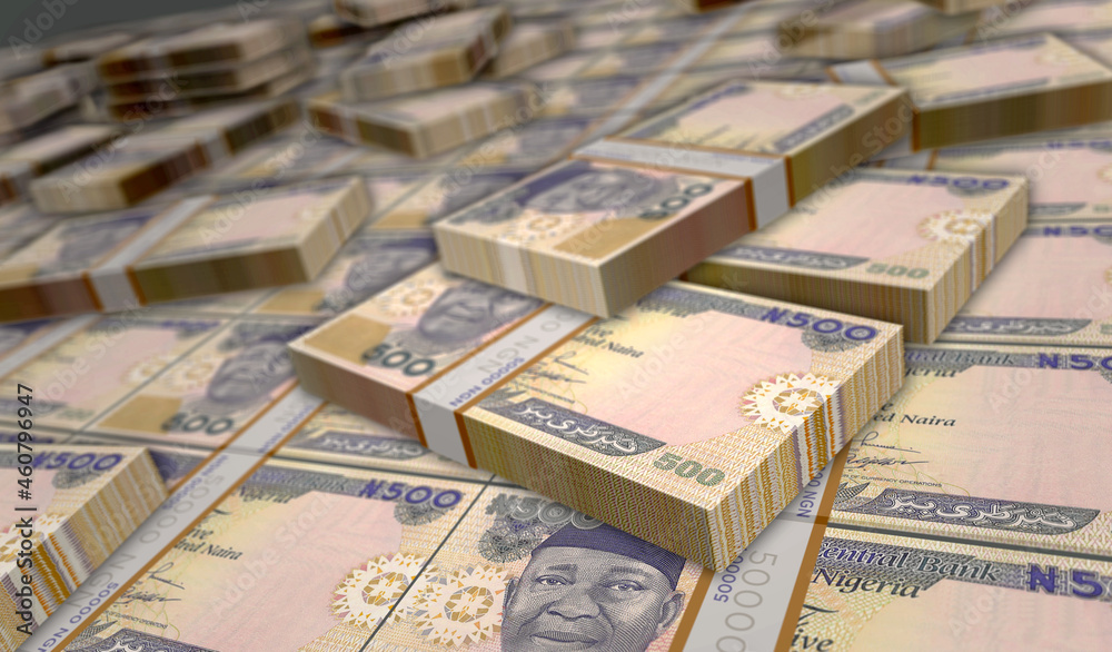 Naklejka premium Nigerian Naira money banknotes pack illustration