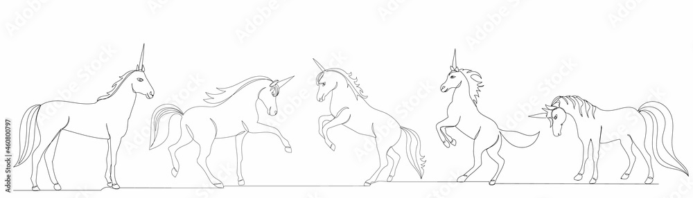 Fototapeta premium one line drawing unicorns collection, vector