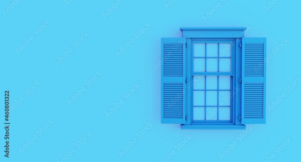 colorful blue opened window isolated on blue background. colorful blue opened window isolated on blue background.