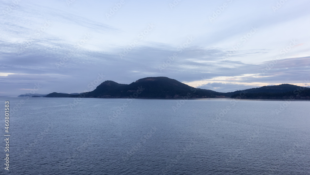 Gulf Islands on the West Coast of Pacific Ocean. Canadian Nature Landscape Background. Summer Sunrise. Near Vancouver Island, British Columbia, Canada.