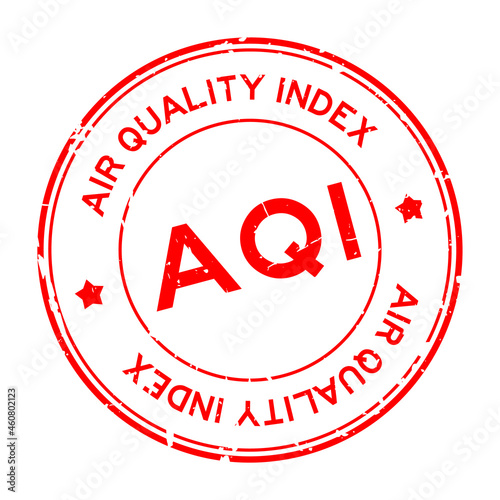 Grunge red AQI (Abbreviation of air quality index) word round rubber seal stamp on white background