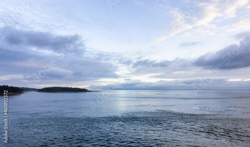 Gulf Islands on the West Coast of Pacific Ocean. Canadian Nature Landscape Background. Summer Sunrise. Near Vancouver Island  British Columbia  Canada.