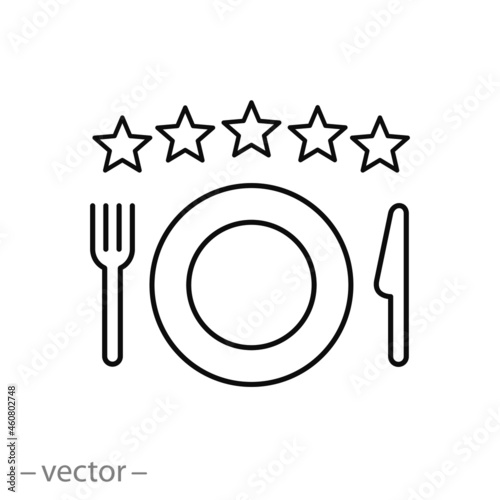 food rating icon, critic or review culinary, restaurant feedback, catering guide, evaluation or cook reputation, thin line symbol - editable stroke vector illustration