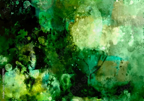 Fototapeta Naklejka Na Ścianę i Meble -  緑の幻想的なキラキラ水彩テクスチャ背景
