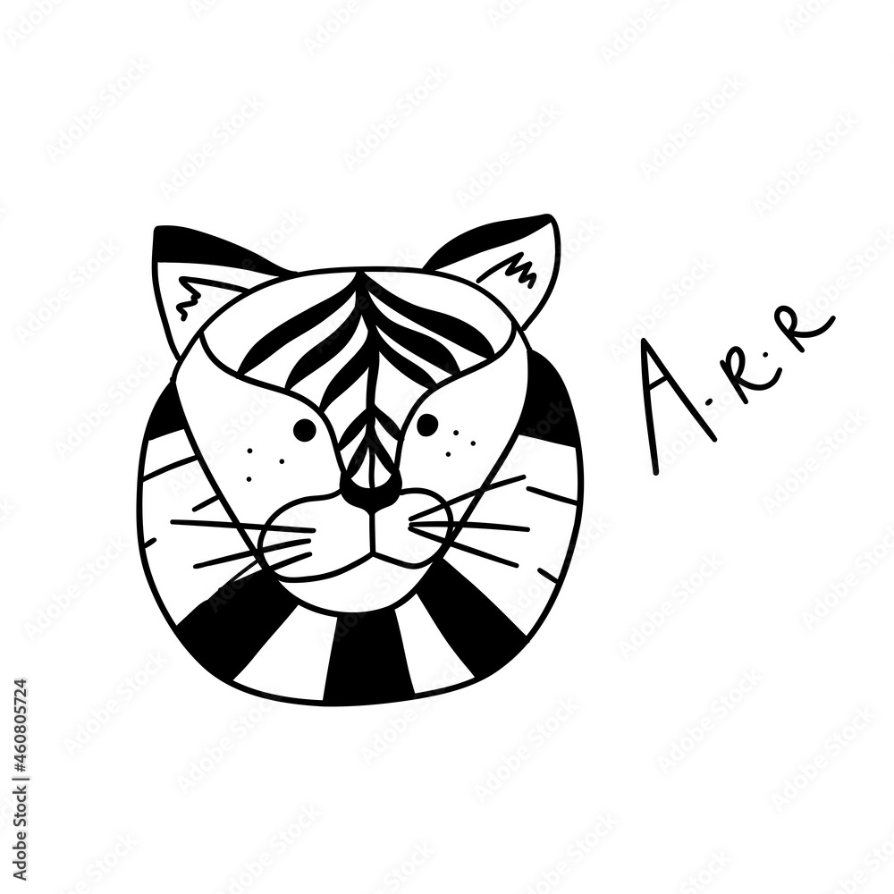 Fototapeta premium Chinese tiger line drawing. Vector illustration asian animal. Cute scandinavian hand drawn.
