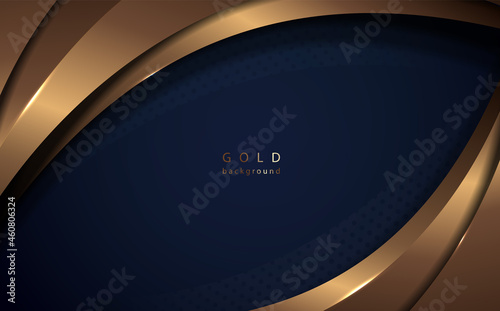 Gold blue. Dark abstract background with gold volumetric elements. Colorful gold glitter. Place for your text. Vector file.
