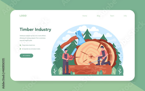 Timber industry and wood production web banner or landing page. Logging