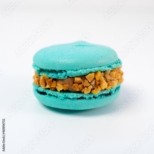 Macaroons on a white background, colorful macaroons french cookies. Macaroons.