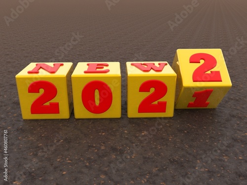 NEW 2022 concept on gold blocks on a metal background