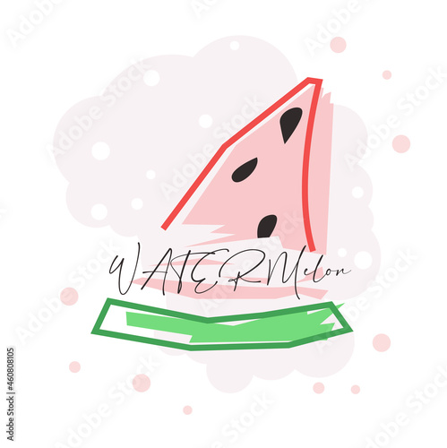 A slice of ripe watermelon drawn with lines. Ready-made print for textiles or names, signs. A vector image drawn in a flat style.