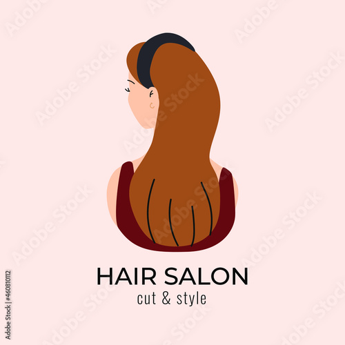 A young  woman with elegant hairstyle. Rear view. Beauty salon concept. Creative color and cut, wedding style, blow dry and styling. 