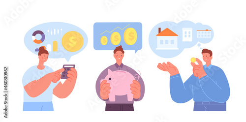 Finance investing ways. Save money, business and financial skill. Budget economy, investment ideas. Planning and analytics utter vector concept