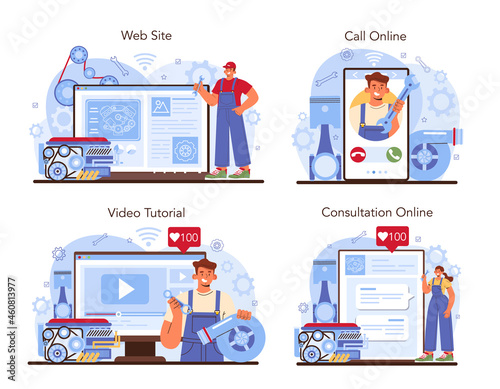 Car repair service online service or platform set. Automobile mechanic
