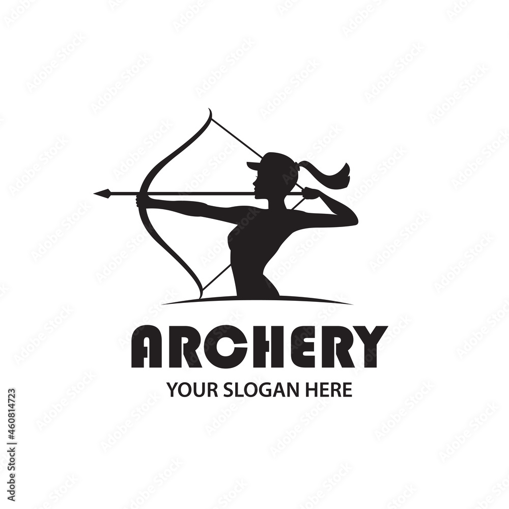 emblem of archering girl with bow and arrow isolated on white background emblem of archering girl with bow and arrow isolated on white background