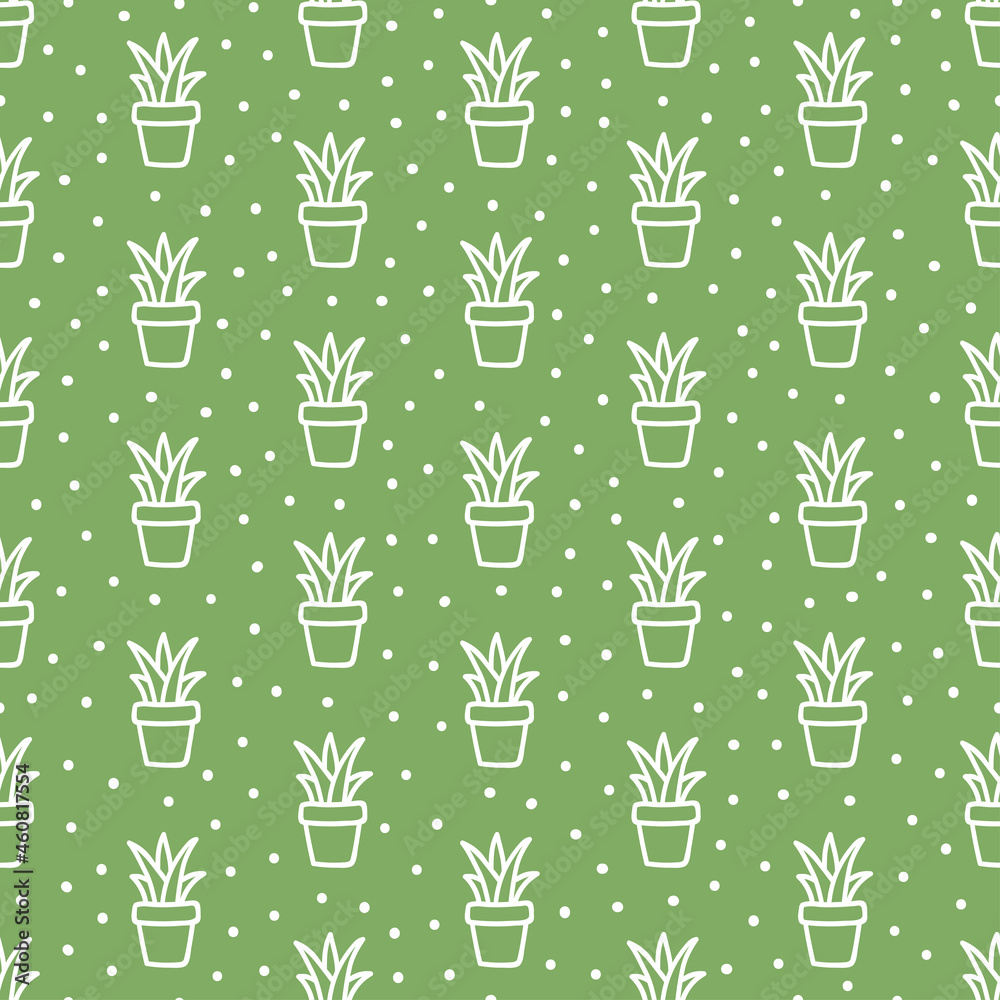 Light green seamless patterns with white hand-drawn succulents Light green seamless patterns with white hand-drawn succulents