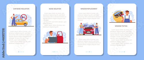 Car repair service mobile application banner set. Automobile sound