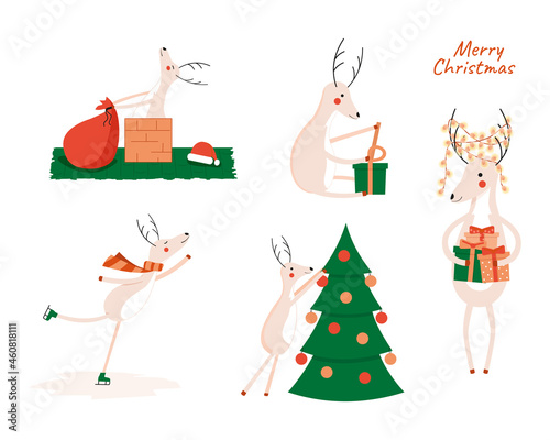 Christmas reindeer set. New Year cartoon character
