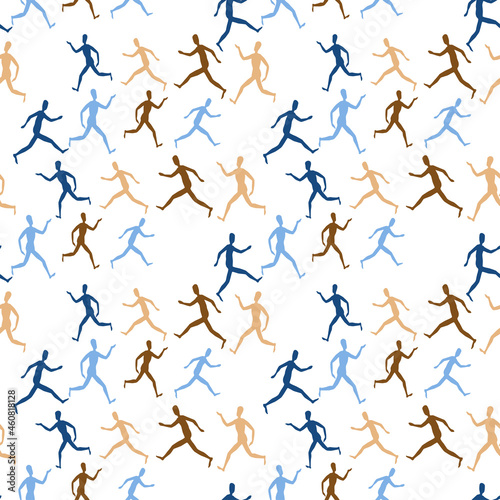 Seamless pattern of colorful silhouettes abstract running human figures