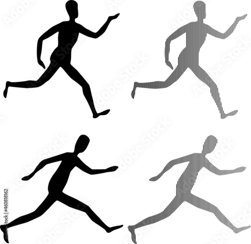 Vector drawings of silhouettes abstract running human figures