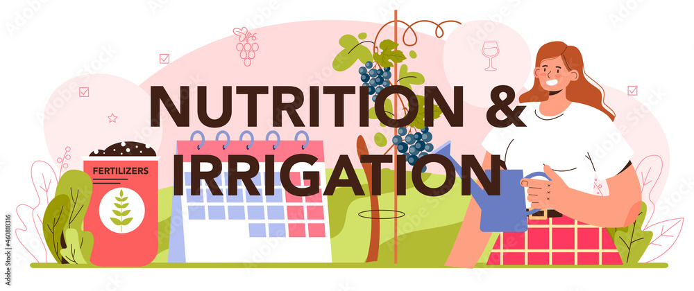 Nutrition and irrigation typographic header. Wine production concept. - obrazy, fototapety, plakaty 