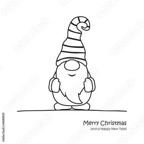 cute christmas dwarf cartoon for coloring book