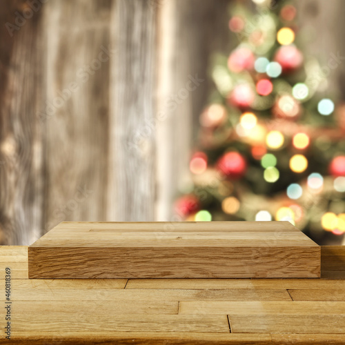 Wooden pedestal of free space for your product and christmas time. 