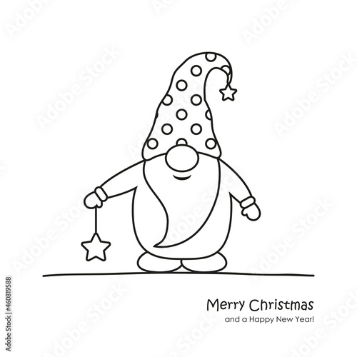 cute christmas dwarf cartoon for coloring book