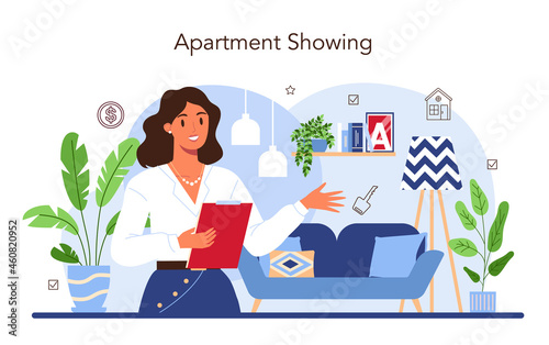 Real estate industry. Real estate agent presenting a house or apartment
