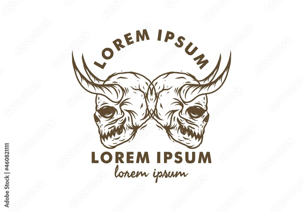 Two skull head with horn with lorem ipsum text Two skull head with horn with lorem ipsum text