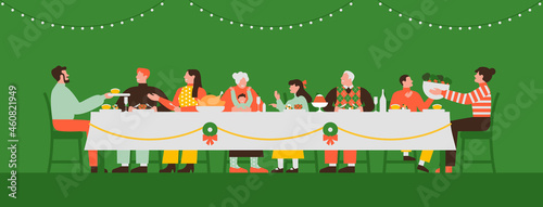 Family eating christmas dinner in table together