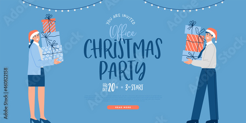 Office Christmas party invitation template cartoon