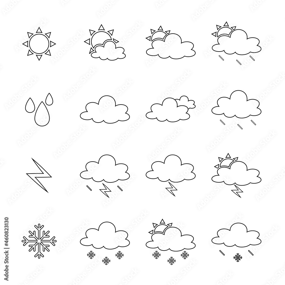 Weather icons for print, web or mobile app. Mega pack of colored weather icons. All icons for weather with sample usage. 100% vector, eps 10. Weather icons for print, web or mobile app. Mega pack of colored weather icons. All icons for weather with sample usage. 100% vector, eps 10.