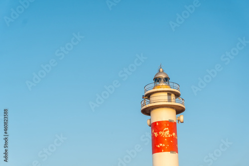 Detail of the Toston Lighthouse, Punta Ballena near the town of El Cotillo, Fuerteventura island, Canary Islands. Spain