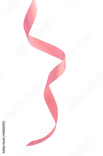 curled pink ribbon isolated on white background close up for greeting card saint valentines day mothers day.