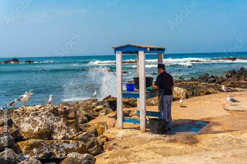 A fish cutter from a restaurant in the tourist town of El Cotillo in the north of the island of Fuerteventura, Canary Islands. Spain photo
